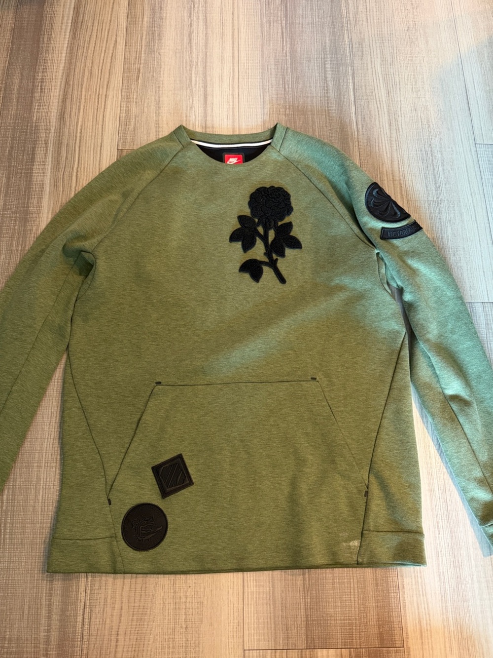 Nike Olive Green Crewneck Sweatshirt with Black Appliqué